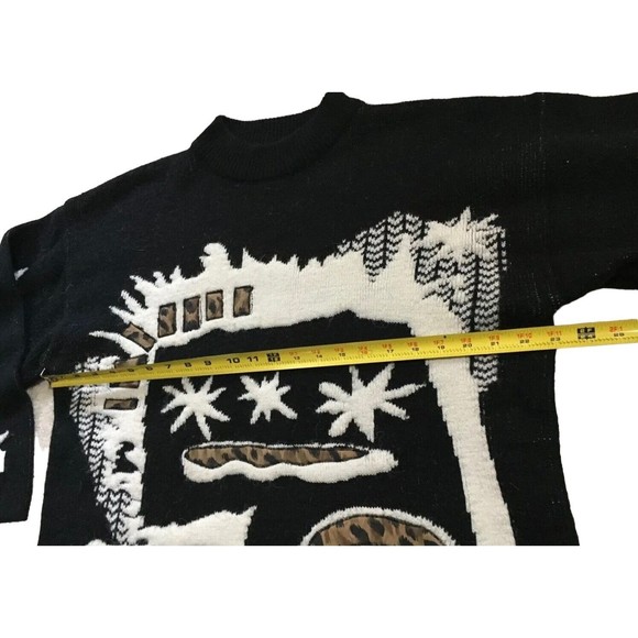 Vtg 80s 90s Kitty Hawk Vivian Wang Abstract Crew Pullover Sweater Cheetah M L - Picture 12 of 15